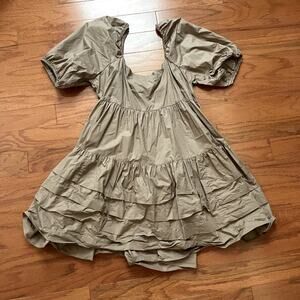 Aerie Brown Puffy Sleeve Scoop Neck Babydoll Dress Size Large